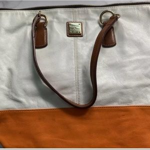 Dooney & Bourke White and Orange Leather Tote Bag